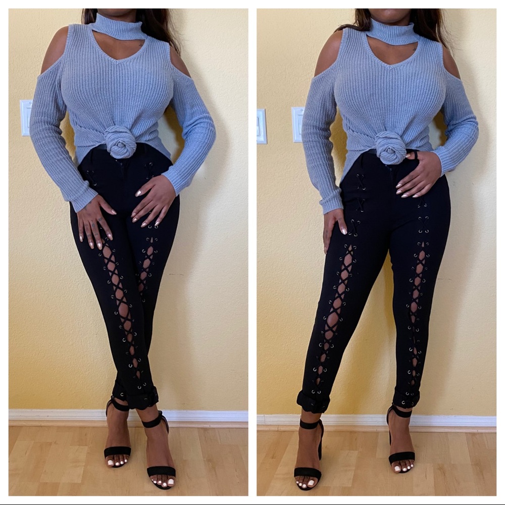 Cold shoulder long sleeve knit top